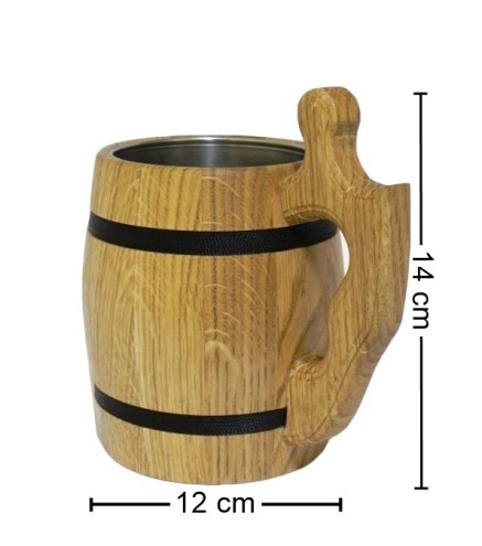 Wooden World Oak Wooden Tankard with Metal Insert 1 Pint / 0.5 L Beer Mug with Handle