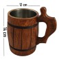Wooden World Dark Brown Oak Beer Tankard with Metal Insert 1 Pint Oiled Wooden Mug