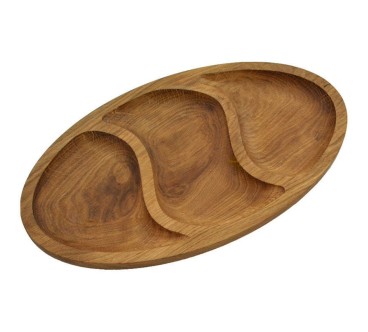 Oak 3-Compartment Snack Serving Tray 35 cm | Wooden World