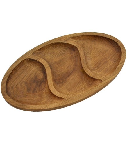 Oak 3-Compartment Snack Serving Tray 35 cm | Wooden World