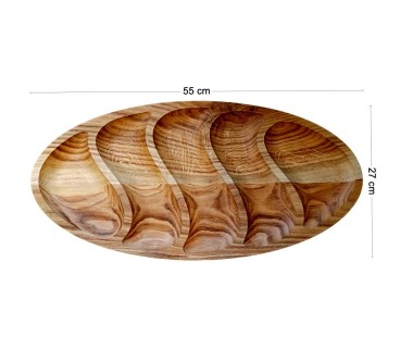 Wooden World Large Oak 5-Section Snack Serving Tray 55cm Oiled Wooden Appetiser Platter