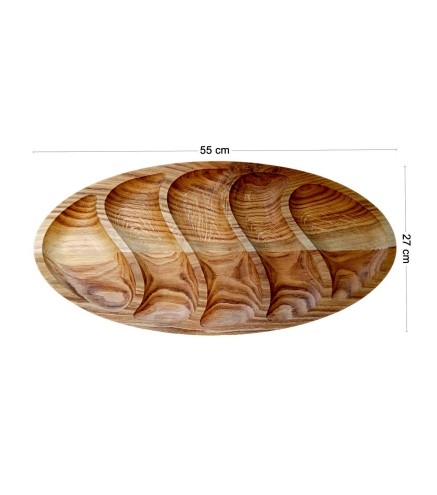 Wooden World Large Oak 5-Section Snack Serving Tray 55cm Oiled Wooden Appetiser Platter