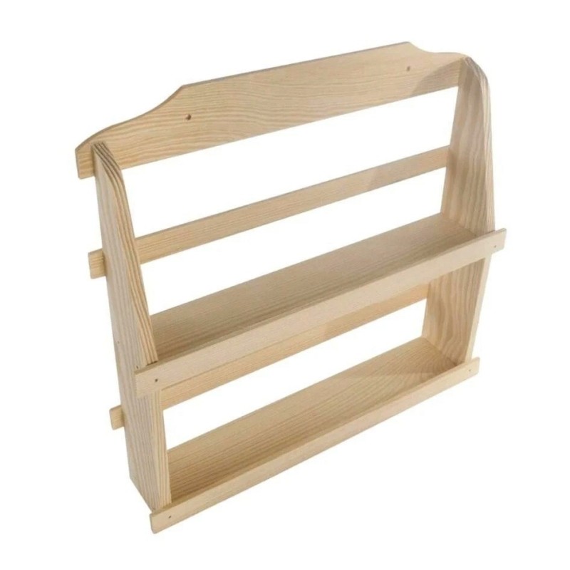 Wooden World Pine Wood 2-Tier Wall Spice Rack – Lightweight Kitchen Shelf Organiser for Spice Jars & Small Items