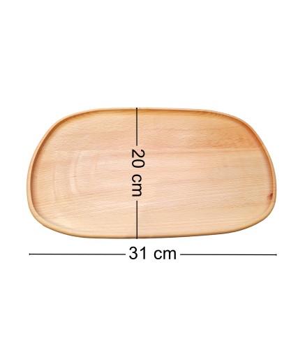 Wooden World Beech Wood Serving Tray 31 cm, Sturdy Wooden Snack, Drinks & Fruit Tray, Rounded Rectangular Kitchen Tray