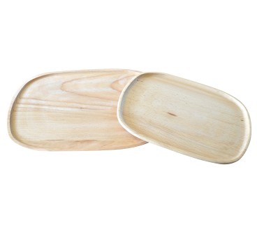 Wooden World - Beech Wood Serving Tray Set of 2 for Drinks Snacks Fruit 26 cm & 31 cm