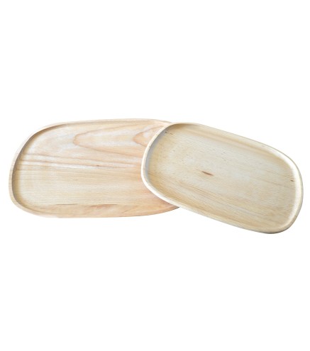 Wooden World - Beech Wood Serving Tray Set of 2 for Drinks Snacks Fruit 26 cm & 31 cm