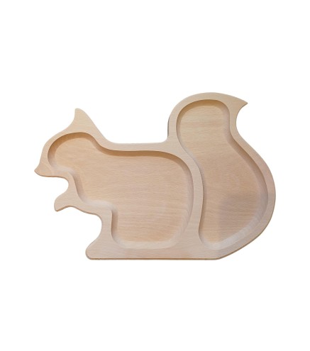 Wooden World Beech Squirrel Snack Tray - 2 Compartments