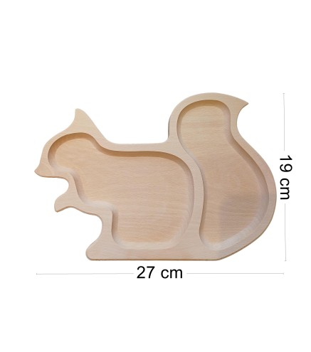 Wooden World Beech Wood Squirrel Snack Serving Tray with 2 Compartments for Nuts and Sweets