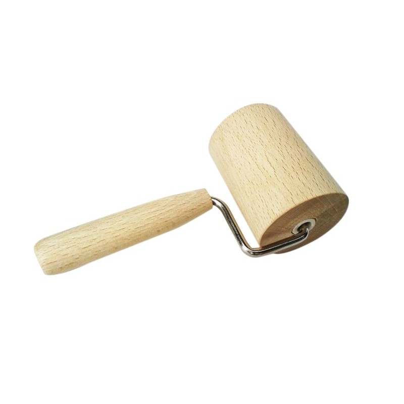 Wooden World Small Beech Wood Pastry Roller with Handle 7 cm – Handheld Dough Rolling Pin for Baking