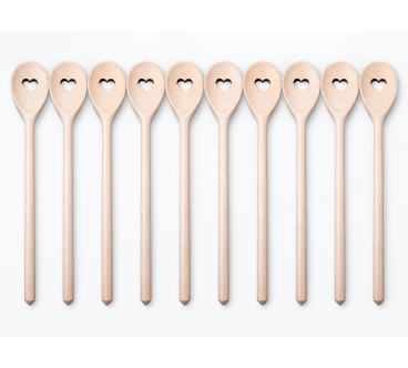 10 Beech Wood Cooking Spoons with Hearts 30cm | Wooden World