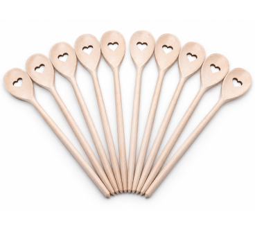 10 Beech Wood Cooking Spoons with Hearts 30cm | Wooden World