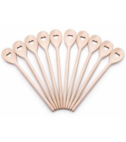 10 Beech Wood Cooking Spoons with Hearts 30cm | Wooden World