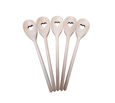 Set of 5 Beech Wood Heart Spoons 30cm | Wooden World