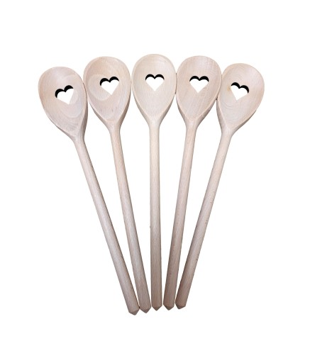 Set of 5 Beech Wood Heart Spoons 30cm | Wooden World