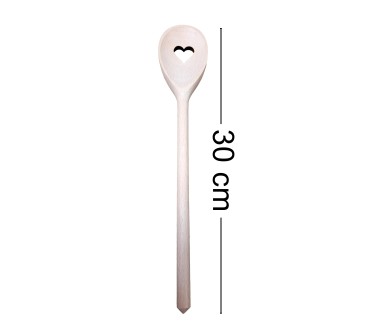 Wooden World Set of 50 Beech Wood Spoons with Heart Cut-Out 30cm – Wooden Cooking Utensils for Kitchen & Crafts