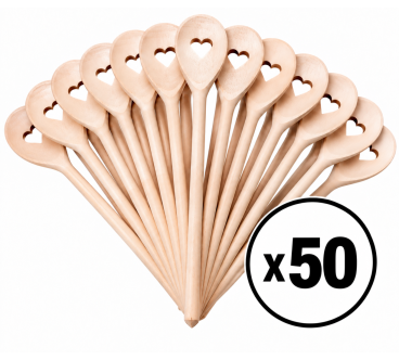 Set of 50 Beech Wooden Spoons with Heart | Wooden World