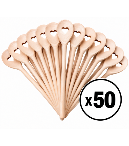 Set of 50 Beech Wooden Spoons with Heart | Wooden World