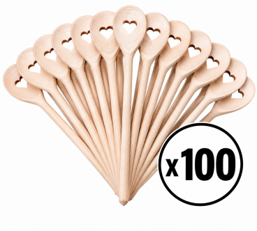 100 Beech Wooden Spoons with Hearts 30cm | Wooden World