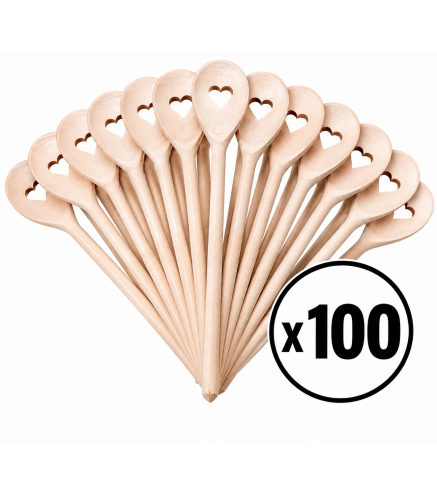 100 Beech Wooden Spoons with Hearts 30cm | Wooden World