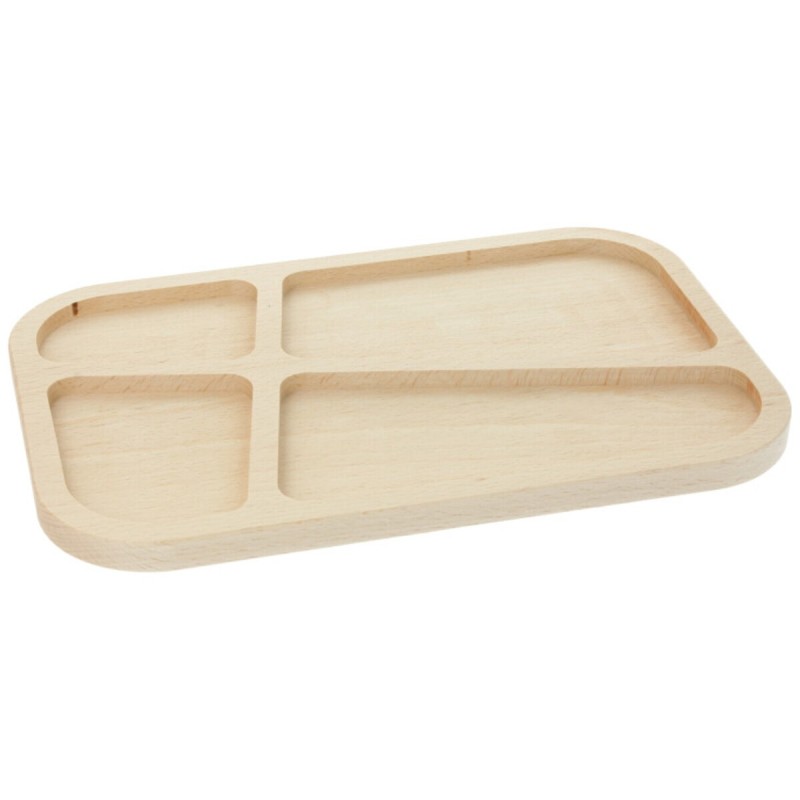 Wooden World Beech Wood 4-Compartment Serving Tray 29 x 19 cm – Snack & Dessert Platter
