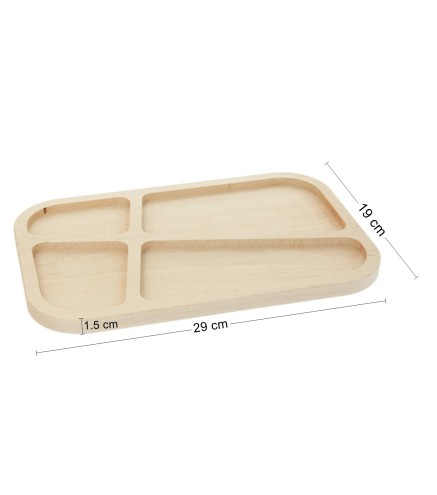 Wooden World Beech Wood 4-Compartment Serving Tray 29 x 19 cm – Snack & Dessert Platter