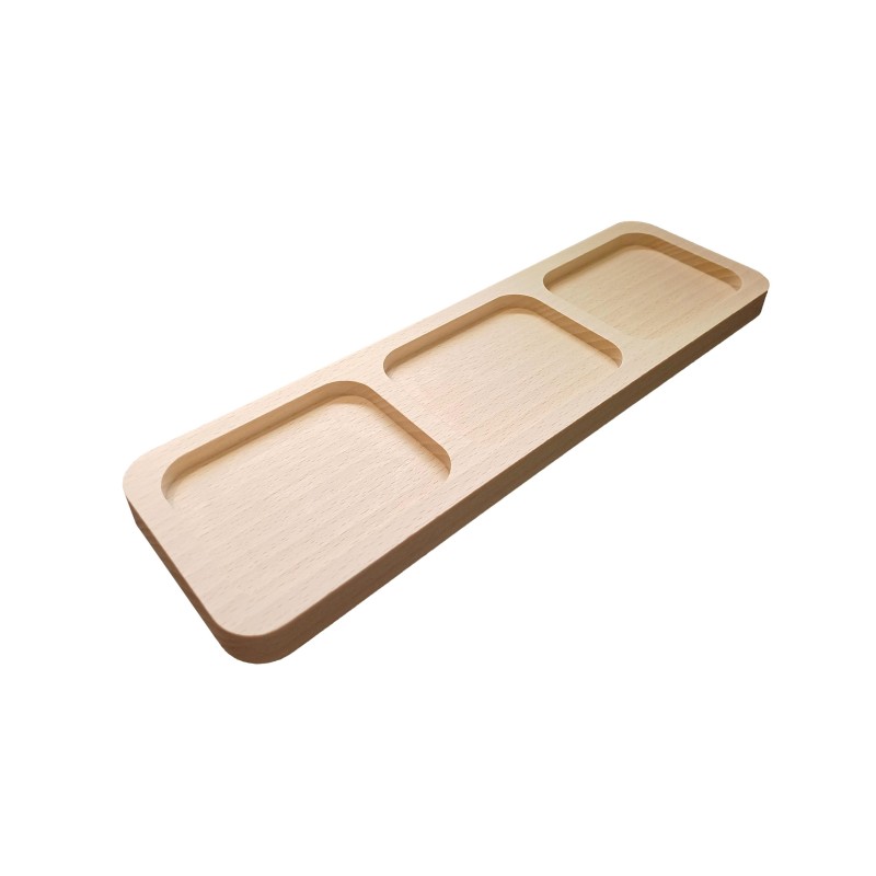Wooden World Beech Wood 3 Compartment Serving Tray 30cm - Rectangular Snack Platter