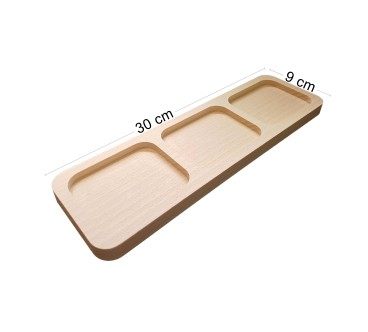 Wooden World Beech Wood 3 Compartment Serving Tray 30cm - Rectangular Snack Platter