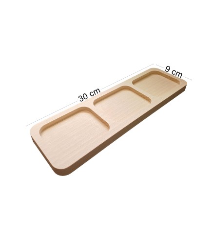 Wooden World Beech Wood 3 Compartment Serving Tray 30cm - Rectangular Snack Platter
