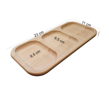 Wooden World 23cm Beech Wood 3 Section Serving Tray - Rectangular Snack Platter for Nuts, Dips and Appetisers