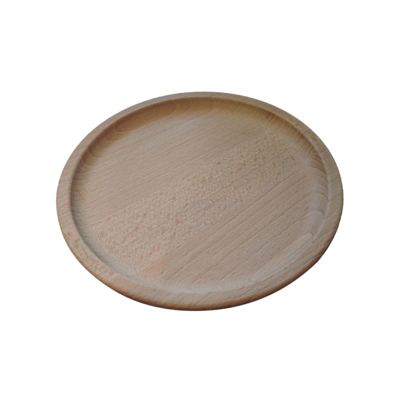 Wooden World 18cm Round Beech Wood Serving Tray – Unfinished Wooden Plate with Rounded Edges for Snacks & Decor
