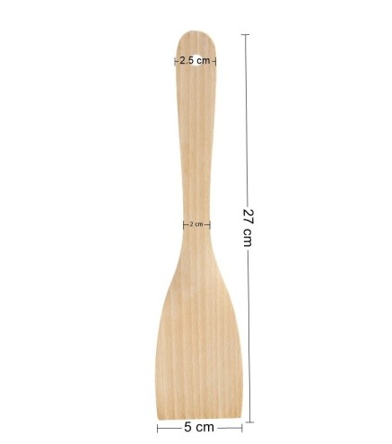 Wooden World - Curved Beech Wood Spatula 27 cm, 5 cm Wide Angled Wooden Turner