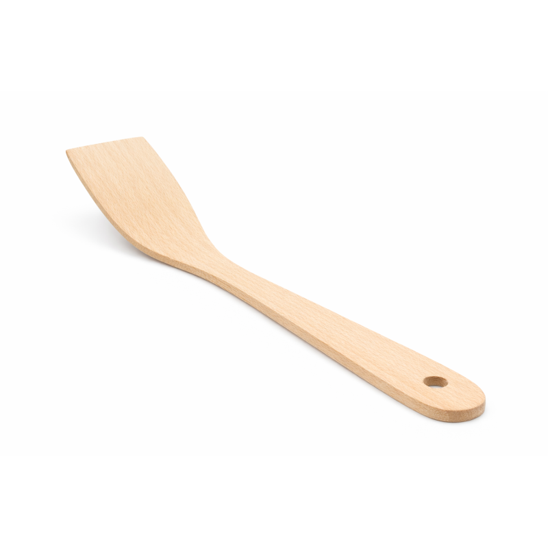 Wooden World - Curved Beech Wood Spatula 27 cm, 5 cm Wide Angled Wooden Turner