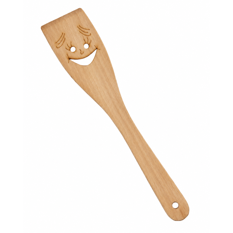 Wooden World - Beech Wood Smiling Lady Spatula 28cm Funny Face Kitchen Turner
