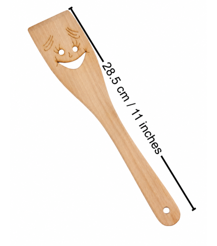 Wooden World - Beech Wood Smiling Lady Spatula 28cm Funny Face Kitchen Turner