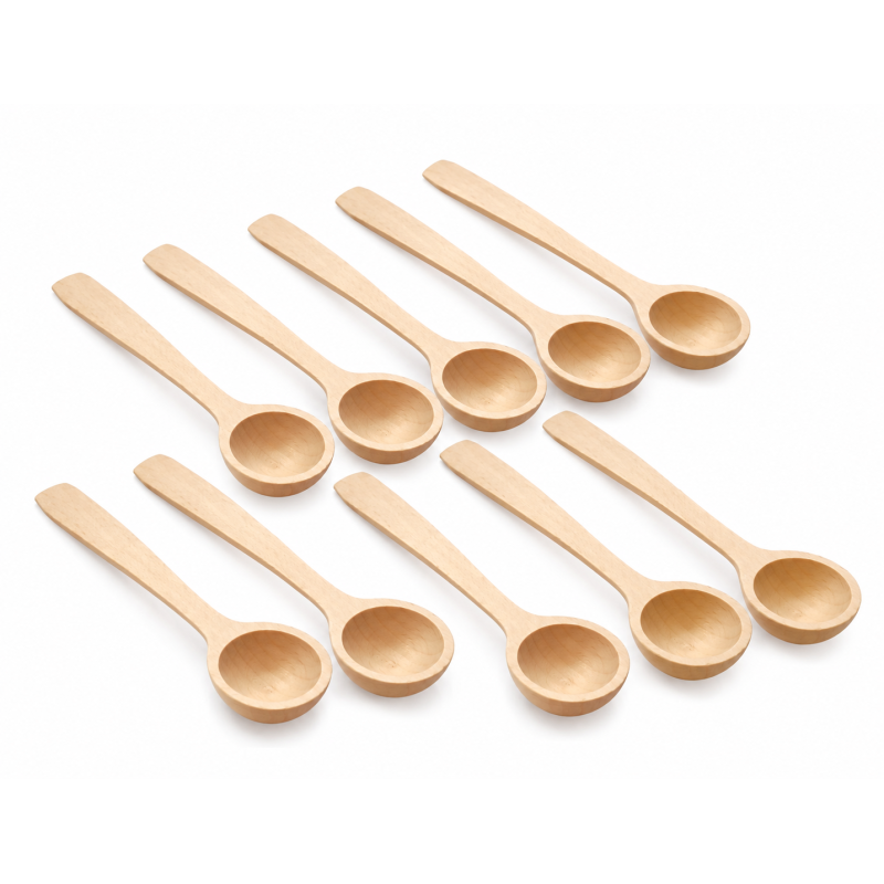 Wooden World Set of 10 Small Deep Beech Wood Spoons 14 cm for Sugar Coffee Salt and Spices Wooden World Set of 10 Small Deep Beech Wood Spoons 14 cm for Sugar Coffee Salt and Spices