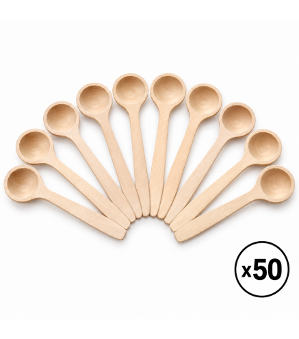 50 Small Deep Wooden Spoons 14cm | Wooden World