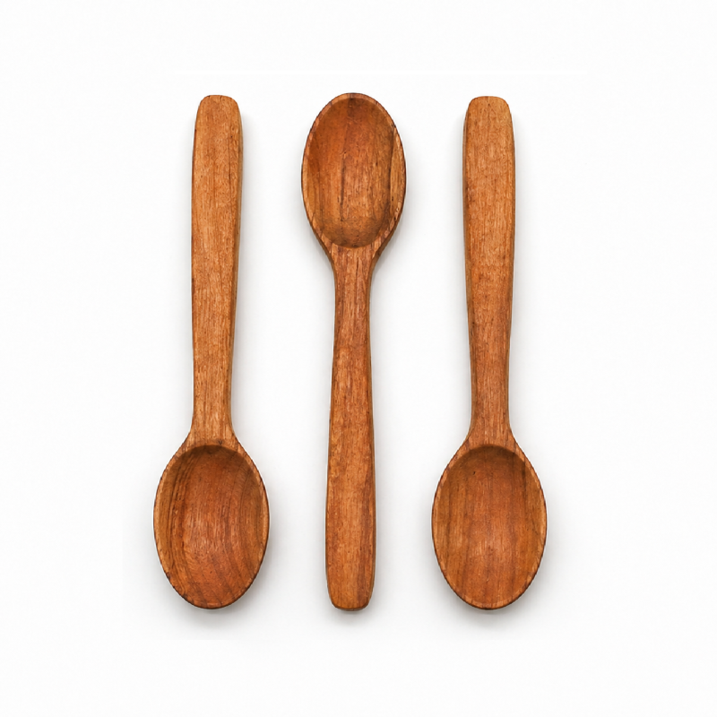 Wooden World - Set of 3 Cherry Wood Mini Spoons 12 cm for Sugar, Salt, Coffee & Spices Wooden World - Set of 3 Cherry Wood Mini Spoons 12 cm for Sugar, Salt, Coffee & Spices