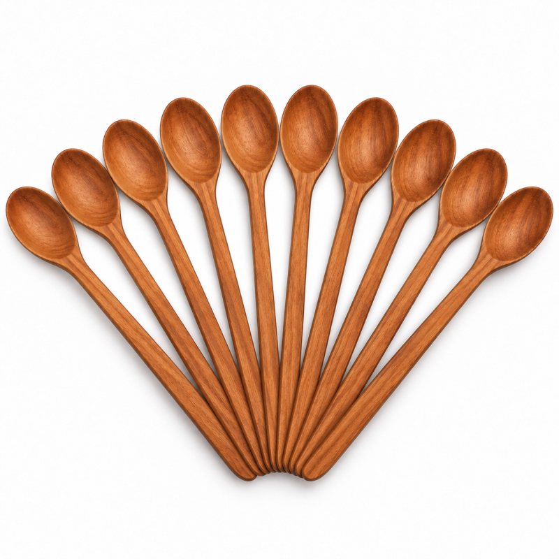 Wooden World - Set of 10 Cherry Wood Mini Spoons 12 cm for Sugar, Salt, Coffee & Spices