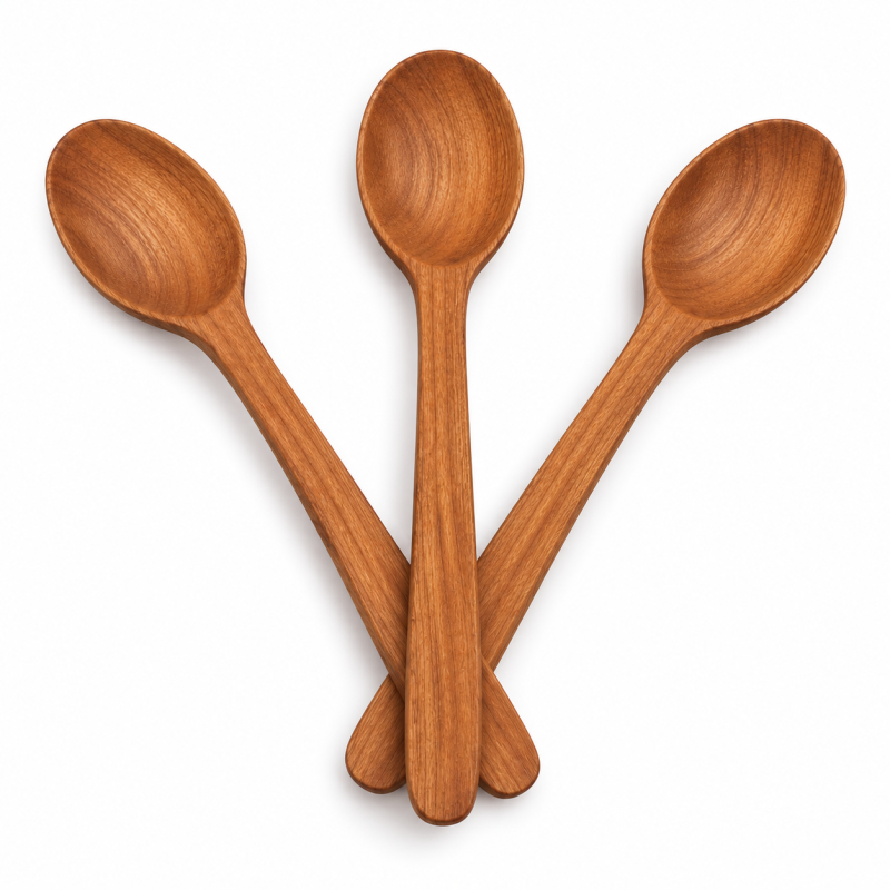 Wooden World - Set of 3 Cherry Wood Spoons 16 cm for Sugar, Salt, Coffee & Spices Wooden World - Set of 3 Cherry Wood Spoons 16 cm for Sugar, Salt, Coffee & Spices