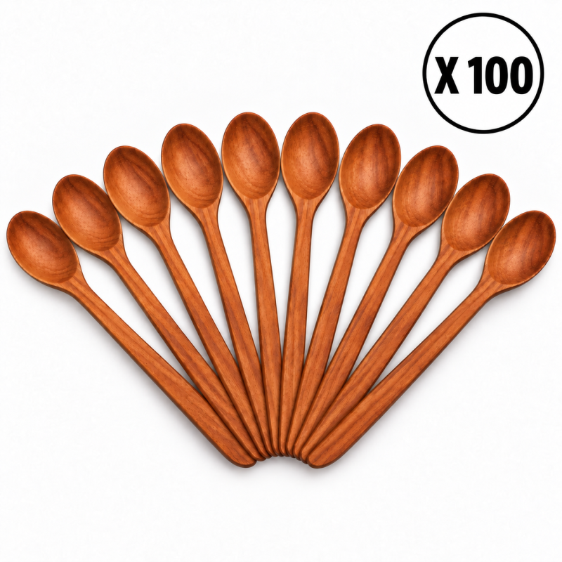Wooden World - Set of 100 Cherry Wood Spoons 16 cm for Sugar, Coffee, Salt & Spices Wooden World - Set of 100 Cherry Wood Spoons 16 cm for Sugar, Coffee, Salt & Spices