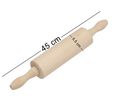 Wooden World - Beech Wood Rolling Pin 45 cm with Handles, Rotating Barrel for Pastry & Dough
