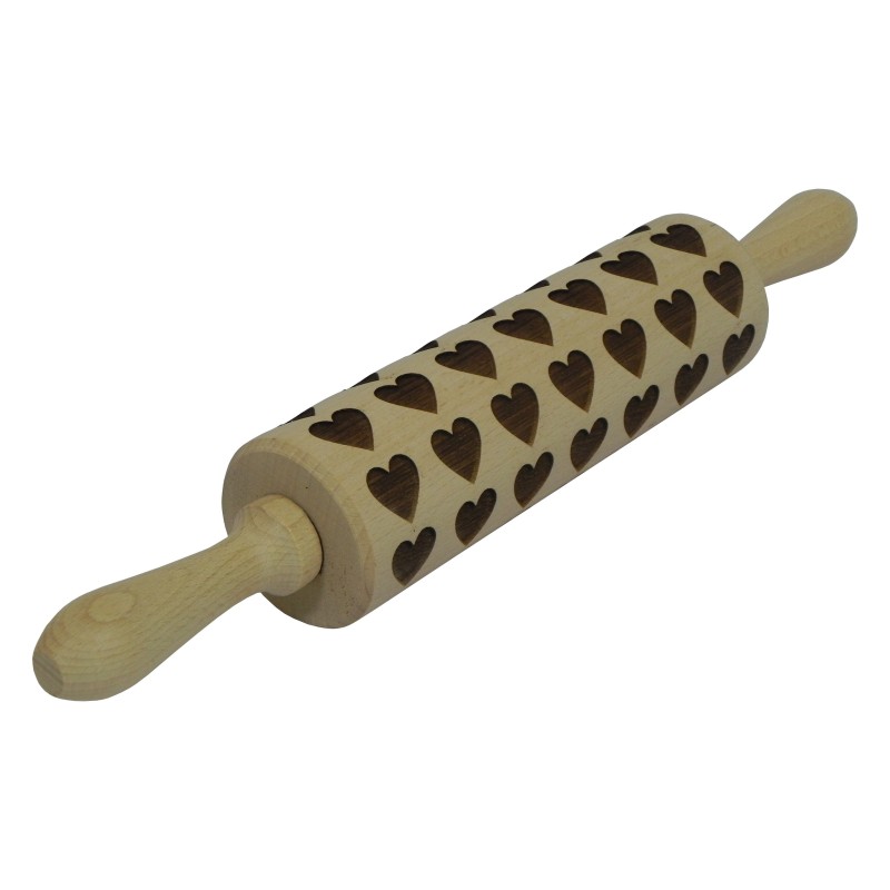 Wooden World - Beech Wood Heart Pattern Rolling Pin 38 cm with Handles for Cookies & Pastry Wooden World - Beech Wood Heart Pattern Rolling Pin 38 cm with Handles for Cookies & Pastry