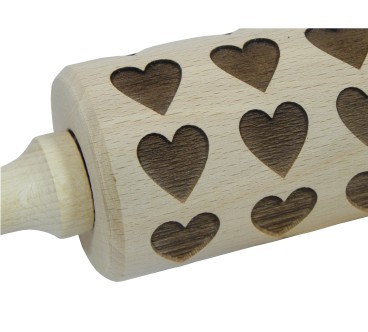 Wooden World - Beech Wood Heart Pattern Rolling Pin 38 cm with Handles for Cookies & Pastry