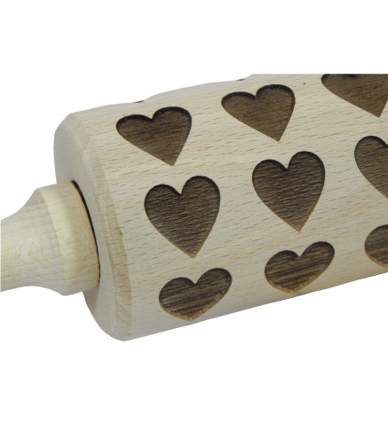 Wooden World - Beech Wood Heart Pattern Rolling Pin 38 cm with Handles for Cookies & Pastry