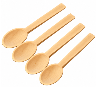 Wooden World - Set of 4 Beech Wooden Cooking Spoons 24 cm - Natural Unfinished Kitchen Utensils