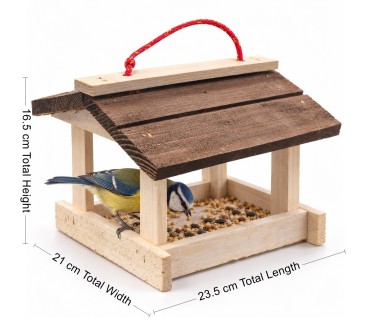 Wooden World - Handmade Hanging Wooden Bird Feeder with Roof, White and Brown