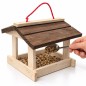 Wooden World - Handmade Hanging Wooden Bird Feeder with Roof, White and Brown Wooden World - Handmade Hanging Wooden Bird Feeder with Roof, White and Brown