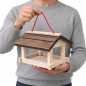Wooden World - Handmade Hanging Wooden Bird Feeder with Roof, White and Brown Wooden World - Handmade Hanging Wooden Bird Feeder with Roof, White and Brown