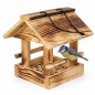 Wooden World - Small Wooden Bird Feeder with Roof & Hanging Cord, Rustic Scorched Finish