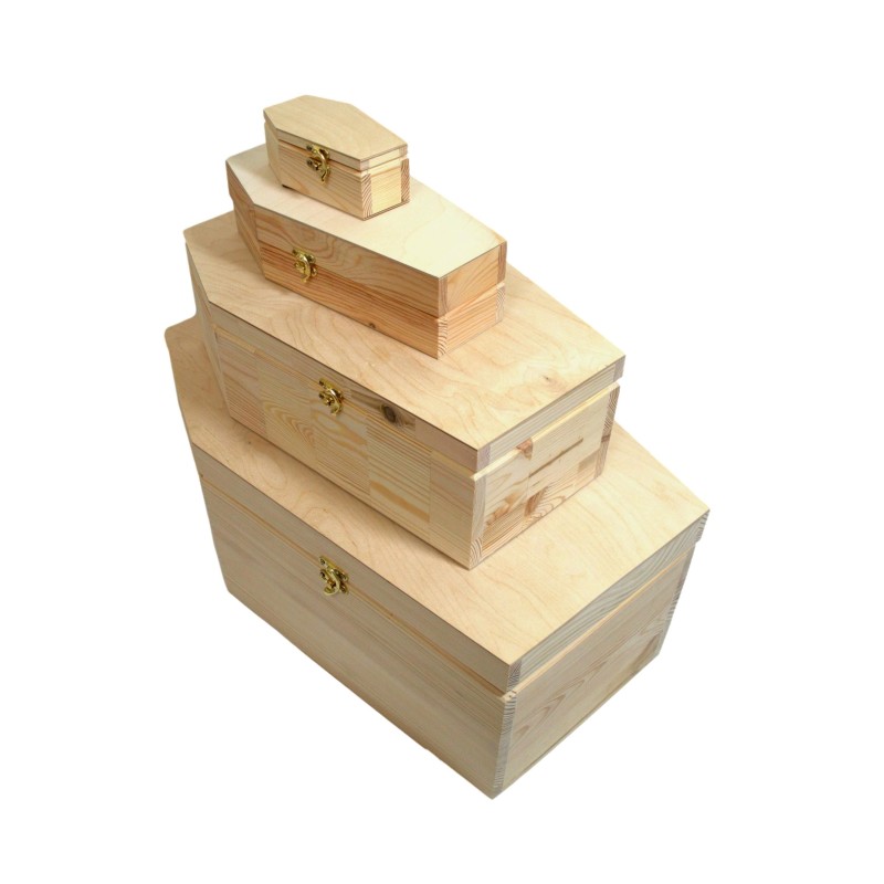 Wooden World set of 4 wooden coffin-shaped boxes Halloween decorative storage Wooden World set of 4 wooden coffin-shaped boxes Halloween decorative storage